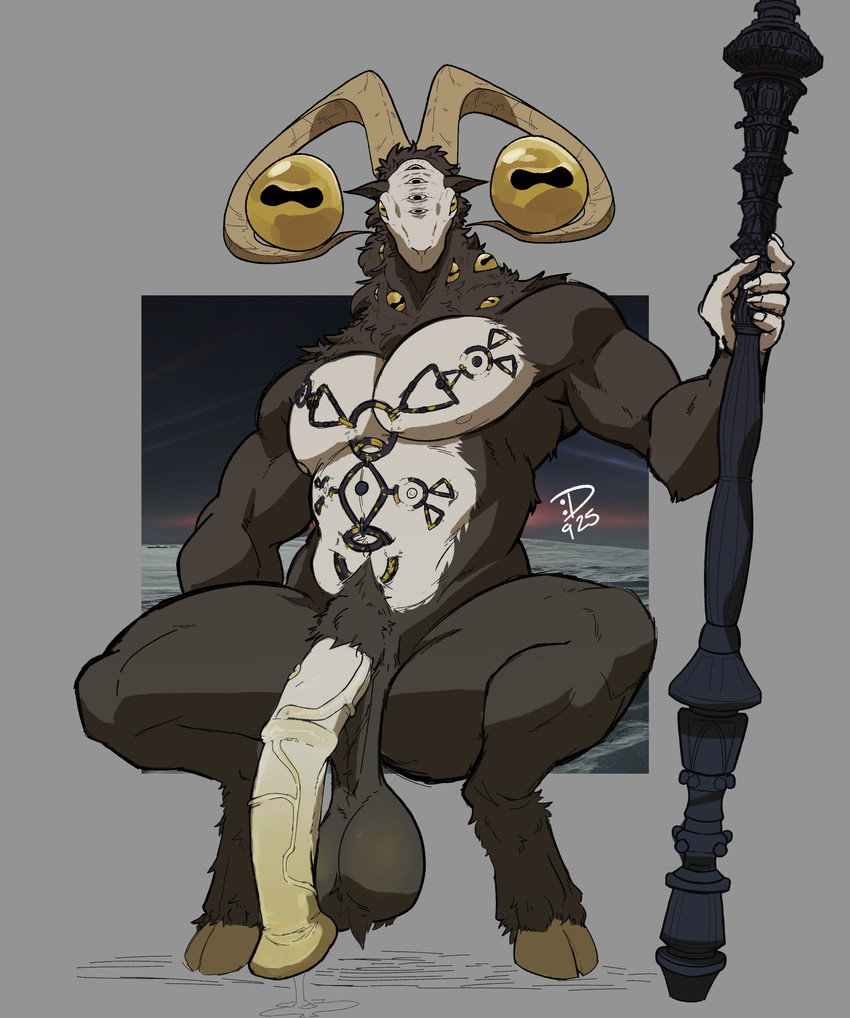 animal_genitalia animal_penis anthro ball_tuft balls big_balls big_penis crouching equine_genitalia equine_penis genitals horn male multi_eye nipples nude pecs penis piercing saggy_balls solo tuft vein veiny_penis peabert_jaybert elden_ring elden_ring_nightreign fromsoftware libra_creature_of_night bovid caprine goat mammal absurd_res hi_res