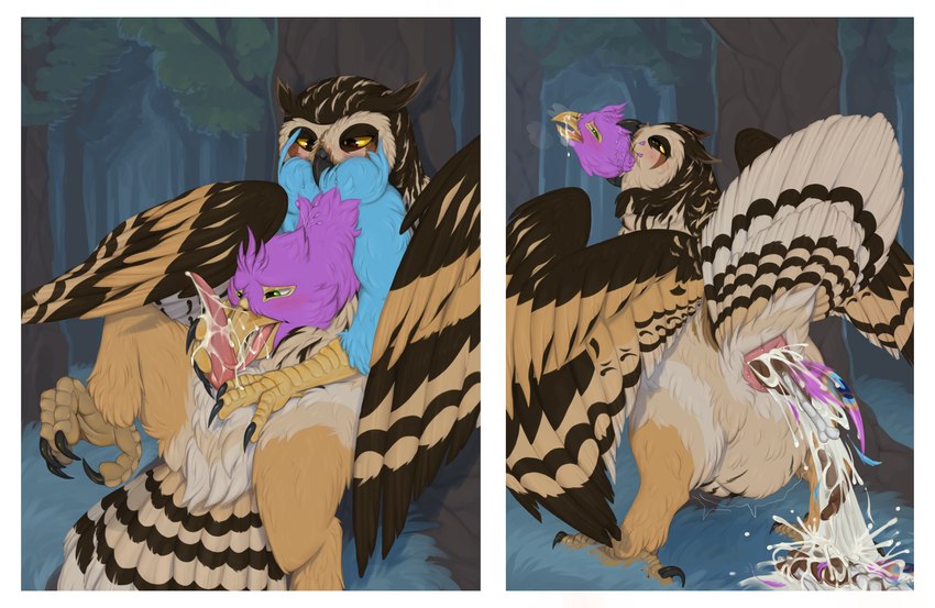 animal_genitalia avian_feet beak blue_body bodily_fluids cloaca cum death digestion disposal duo feathered_crest feathered_wings feathers feces fellatio feral feral_pred feral_prey genital_fluids genitals green_eyes head_crest instant_digestion male male_pred male_prey oral oral_vore paws penile penis pink_body quadruped sex tail tail_tuft tuft vore wings bluelada mythology gyro_feather avian bird galliform gryphon mythological_avian mythological_creature peafowl phasianid hi_res