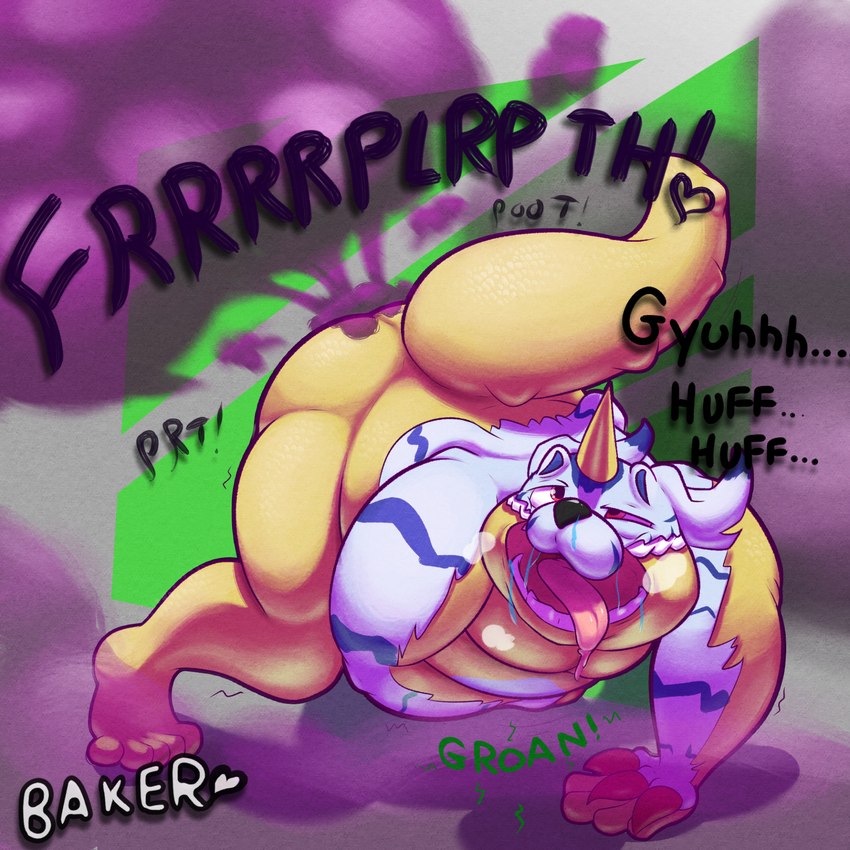 anthro bodily_fluids drooling fart fart_fetish male release relieved saliva solo bakertheskunk bandai_namco digimon digimon_(species) gabumon 1:1 hi_res