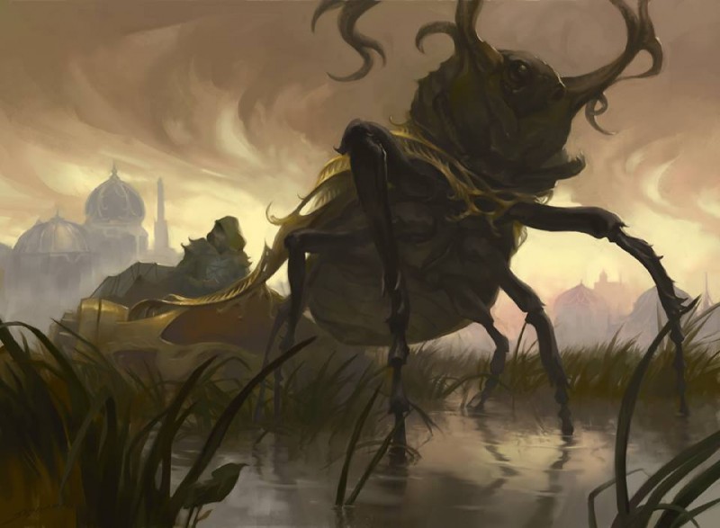 backlighting building duo feral light macro on_hind_legs pincers silhouette solo_focus swamp walking sidharth_chaturvedi hasbro magic:_the_gathering arthropod beetle dung_beetle humanoid insect sacred_scarab scarabaeid lighting official_art