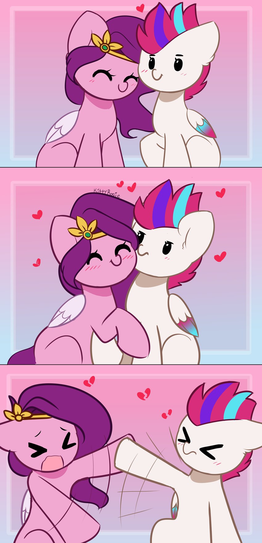 >_< blush broken_heart eyes_closed female feral headpiece heart_symbol hug wings kittyrosie hasbro mlp_g5 my_little_pony mythology pipp_petals_(mlp) zipp_storm_(mlp) equid equine mammal mythological_creature mythological_equine pegasus absurd_res comic hi_res sibling_(lore) sister_(lore) sisters_(lore)