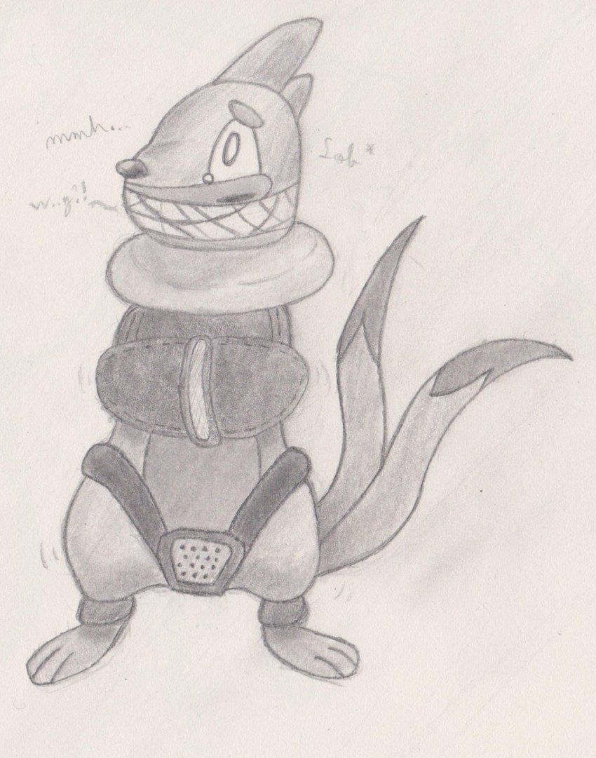 2_tails ambiguous_gender anthro bdsm bodily_fluids chastity_belt chastity_device feet gag multi_tail onomatopoeia restraints simple_background solo sound_effects straitjacket tail tears text wearing_chastity_belt wearing_chastity_device worried another_alt nintendo pokemon buizel generation_4_pokemon mammal pokemon_(species) graphite_(artwork) greyscale hi_res monochrome traditional_media_(artwork) male_(lore)