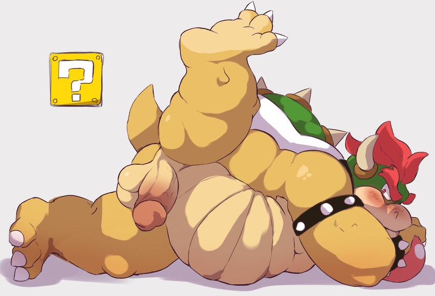 anthro balls belly blush butt genitals kemono male overweight overweight_anthro overweight_male penis simple_background solo yoshizaurusu_n mario_bros nintendo bowser koopa scalie 2021 alternate_version_at_source hi_res