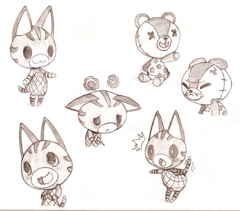 :3 anthro blush duo female noseless plushie solo_focus surprise teddy_bear unknown_artist animal_crossing nintendo lolly_(animal_crossing) stitches_(animal_crossing) animate_inanimate bear domestic_cat felid feline felis living_plushie mammal tabby_cat monochrome