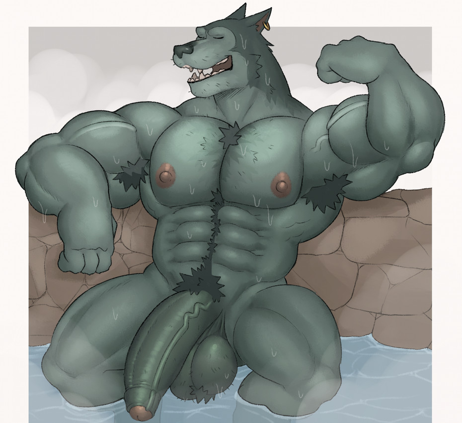 abs anthro areola armpit_hair ball_tuft balls barazoku big_balls big_penis biped bodily_fluids body_hair chest_hair chest_tuft ear_piercing ear_ring eyes_closed fingers flexing flexing_bicep foreskin front_view genitals glans hairy_balls half-erect happy_trail huge_balls huge_penis humanoid_hands male muscular muscular_anthro muscular_arms muscular_legs muscular_male nipples nude_anthro nude_male open_mouth open_smile partially_retracted_foreskin partially_submerged pecs penis piercing pose pubes ring_piercing sitting smile solo steam sweat sweatdrop tuft vein veiny_muscles veiny_penis fleshformomo blizzard_entertainment warcraft canid mammal werecanid werecreature worgen 2024 colored hi_res pinup