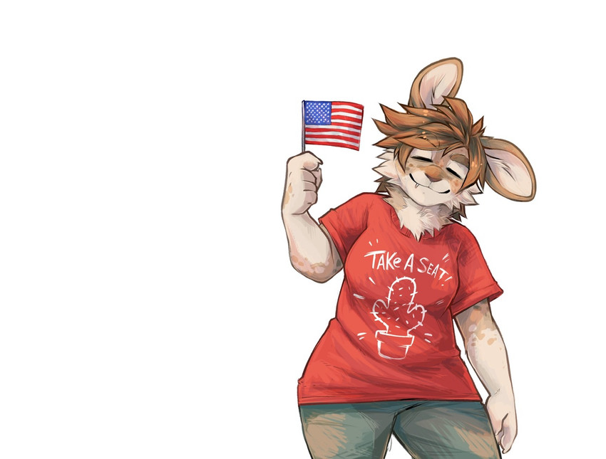 american_flag anthro arm_by_side bent_arm bottomwear brown_hair cactus cactus_print canton clothed clothing female flag flag_(object) hair holding_flag holding_object mini_flag pants plant plant_print print_clothing print_shirt print_t-shirt print_topwear shirt solo straight_arm t-shirt text text_on_clothing text_on_shirt text_on_t-shirt text_on_topwear text_print topwear united_states_of_america conditional_dnp garnetto sarah_garnet lagomorph leporid mammal rabbit digital_media_(artwork) english_text shaded