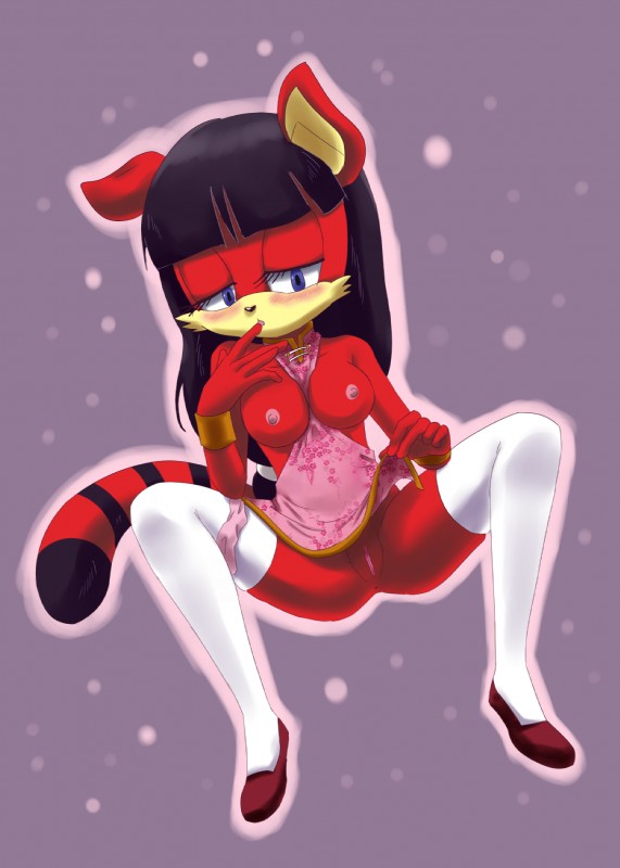 anthro blush bottomwear breasts clothing female footwear genitals half_naked nipples pussy shoes skirt solo tail prettypinkprincess sega sonic_the_hedgehog_(series) li_moon canid canine fox mammal hi_res