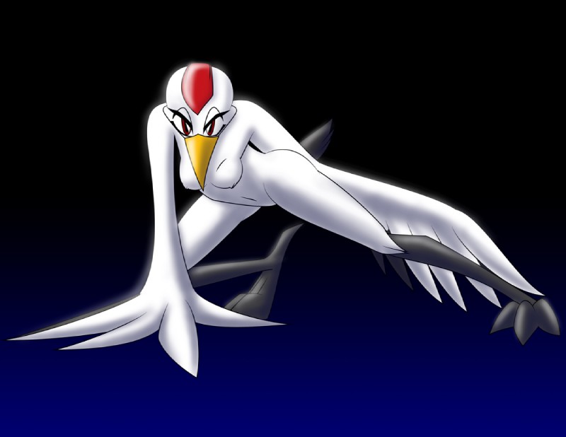 anthro beak bedroom_eyes eyebrows eyelashes feathered_wings feathers feet female half-closed_eyes looking_at_viewer narrowed_eyes nude pose seductive simple_background solo talons toes white_body white_feathers wings whitephoenix52 feather_6 yuriko_(aidagull) avian bird