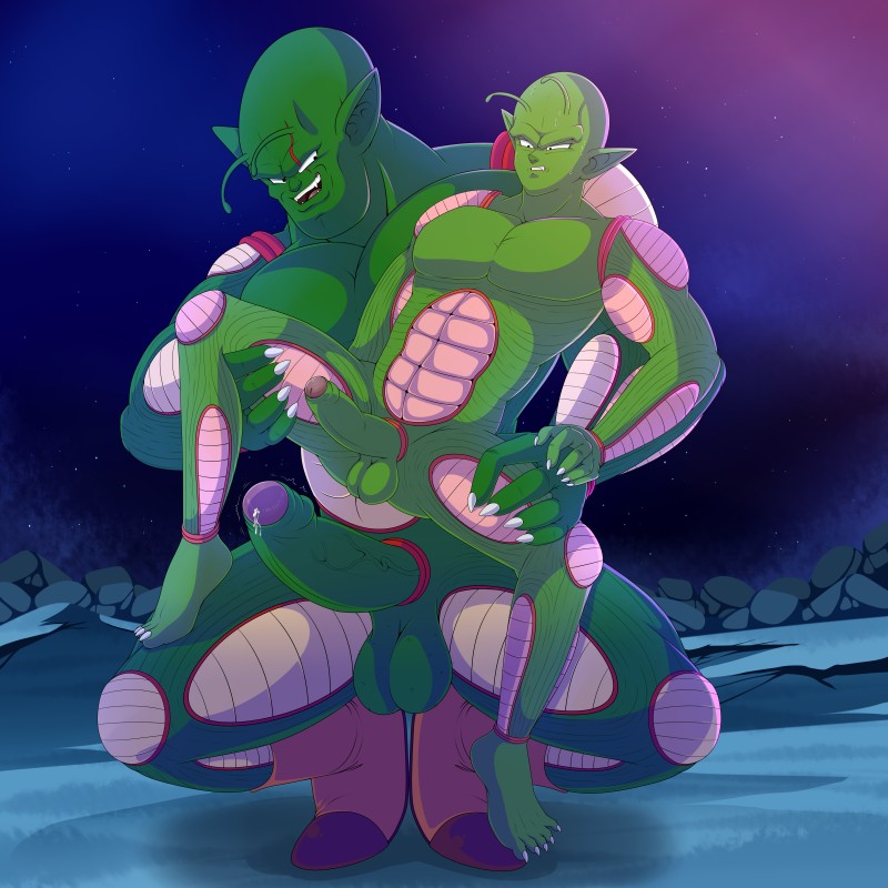 5_toes abs ball_size_difference balls claws clothing crouching duo feet footwear foreskin genitals glans green_balls green_body green_penis green_skin humanoid_genitalia humanoid_penis male male/male muscular muscular_male not_furry nude pecs penis penis_size_difference pink_glans purple_glans size_difference spread_legs spreading toe_claws toes enookie dragon_ball lord_slug piccolo alien humanoid namekian 1:1 absurd_res hi_res