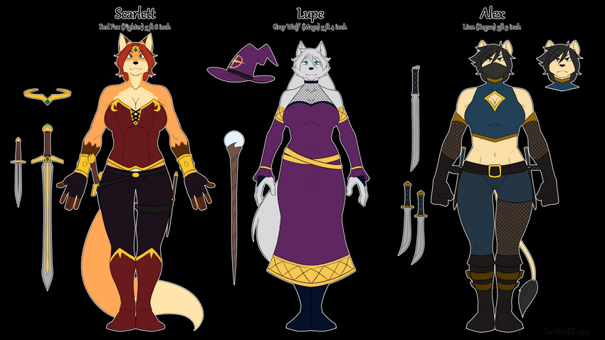 belt big_breasts breasts clothing collar corset dress fantasy female gloves group hair handwear hat headgear headwear lingerie magic_user mask melee_weapon outline rogue simple_background spiky_hair sword text topwear transparent_background wand weapon witch furrybound trevhart alex_(furrybound) lupe_(furrybound) scarlett_(furrybound) canid canine canis felid fox lion mammal pantherine wolf absurd_res alpha_channel concept_art digital_media_(artwork) english_text flat_colors full-length_portrait hi_res model_sheet portrait