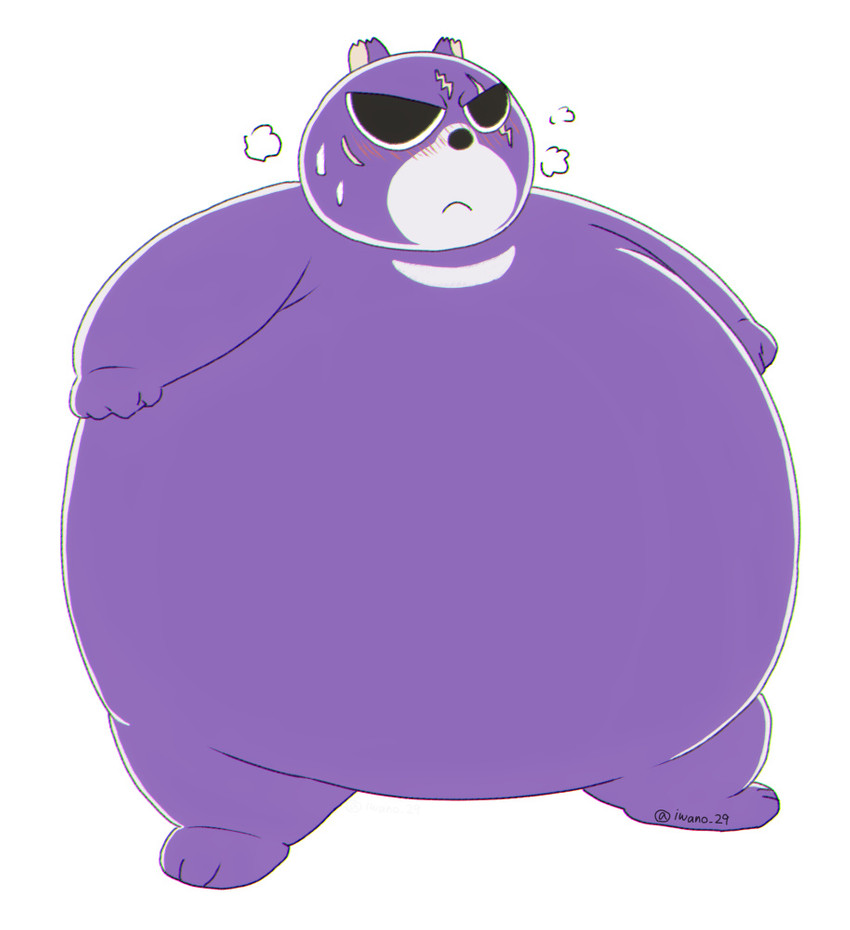 belly blush bodily_fluids obese overweight purple_body scar simple_background sweat white_background iwano bono_bono higuma_no_taishou bear black_bear mammal moon_bear ursine 2020