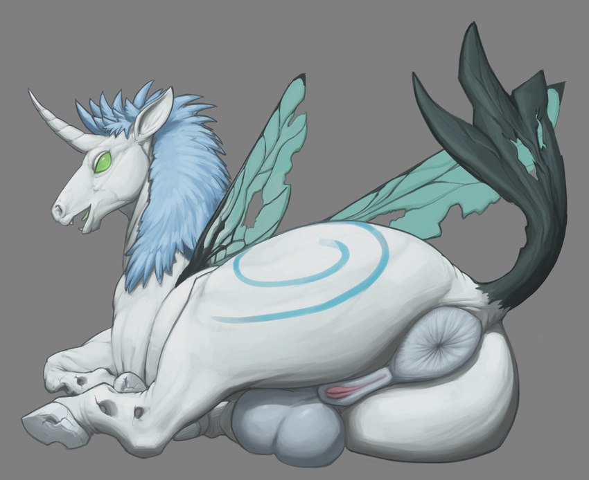 anatomically_correct anatomically_correct_genitalia anatomically_correct_pussy animal_genitalia animal_pussy anus backsack balls big_anus big_balls big_butt black_tail blue_mane butt cutie_mark equine_genitalia equine_pussy fangs feather_hair feather_mane feathers feral fur genitals green_eyes green_pupils green_tongue green_wings grey_anus grey_balls herm hooves horn huge_anus hyper hyper_anus insect_wings intersex looking_back lying mane no_sclera notched_wings on_side open_mouth pseudo_hair pseudo_mane puffy_anus pupils pussy raised_tail rear_view simple_background snout solo tail teeth tongue white_body white_fur wings aetherxov friendship_is_magic hasbro my_little_pony mythology arthropod changeling equid equine horse mammal mythological_creature mythological_equine winged_unicorn absurd_res digital_media_(artwork) hi_res