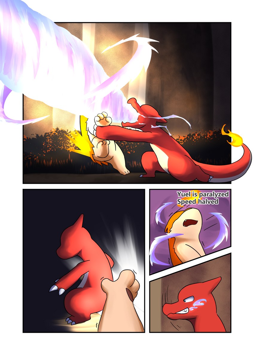 fire forest gameplay_mechanics plant text tree darrow0 nintendo pokemon yuel charmeleon generation_1_pokemon generation_2_pokemon pokemon_(species) quilava comic english_text hi_res