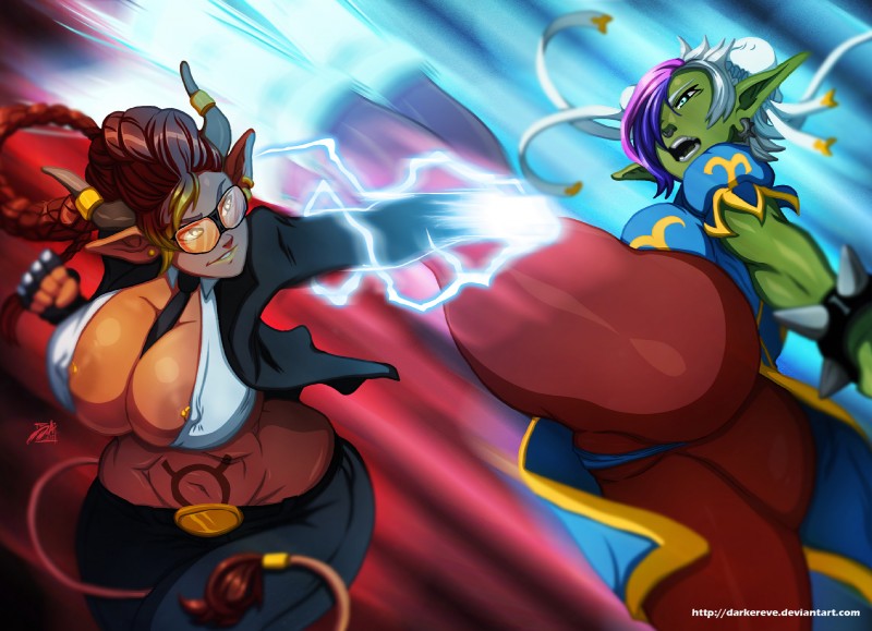 areola big_breasts breasts cleavage clothed clothing duo erect_nipples female horn nipple_outline nipple_piercing nipple_slip nipples piercing darkereve blizzard_entertainment capcom corruption_of_champions street_fighter warcraft chun-li crimson_viper excellia_(coc) vem animal_humanoid bovid bovid_humanoid bovine bovine_humanoid cattle_humanoid humanoid mammal mammal_humanoid orc 2015 crossover hi_res