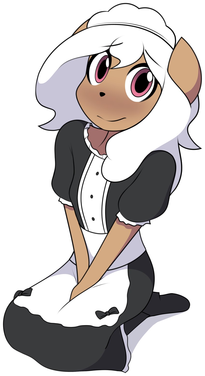 anthro biped breasts clothing dress female looking_at_viewer maid_uniform sitting solo uniform sourlemonade eris_mink mammal mink mustelid musteline true_musteline 2018 absurd_res hi_res