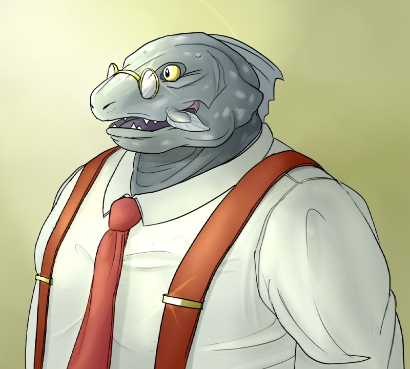 anthro clothed clothing elderly eyewear glasses male mature_anthro mature_male necktie professor solo teacher gator_(artist) coelacanth fish lobe-finned_fish marine