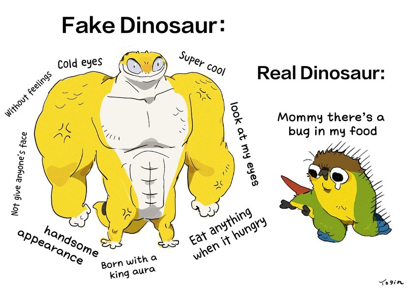 ambiguous_gender anthro duo feral text yogin virgin_vs._chad avian bird budgerigar gecko lizard loriinae parakeet parrot reptile scalie true_parrot 2021 english_text hi_res meme