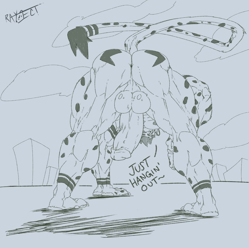 anthro anus balls bent_over butt genitals half-erect male muscular muscular_anthro muscular_male nude pawpads penis raised_tail solo tail ray_fulman rayject cheetah felid feline mammal absurd_res hi_res sketch