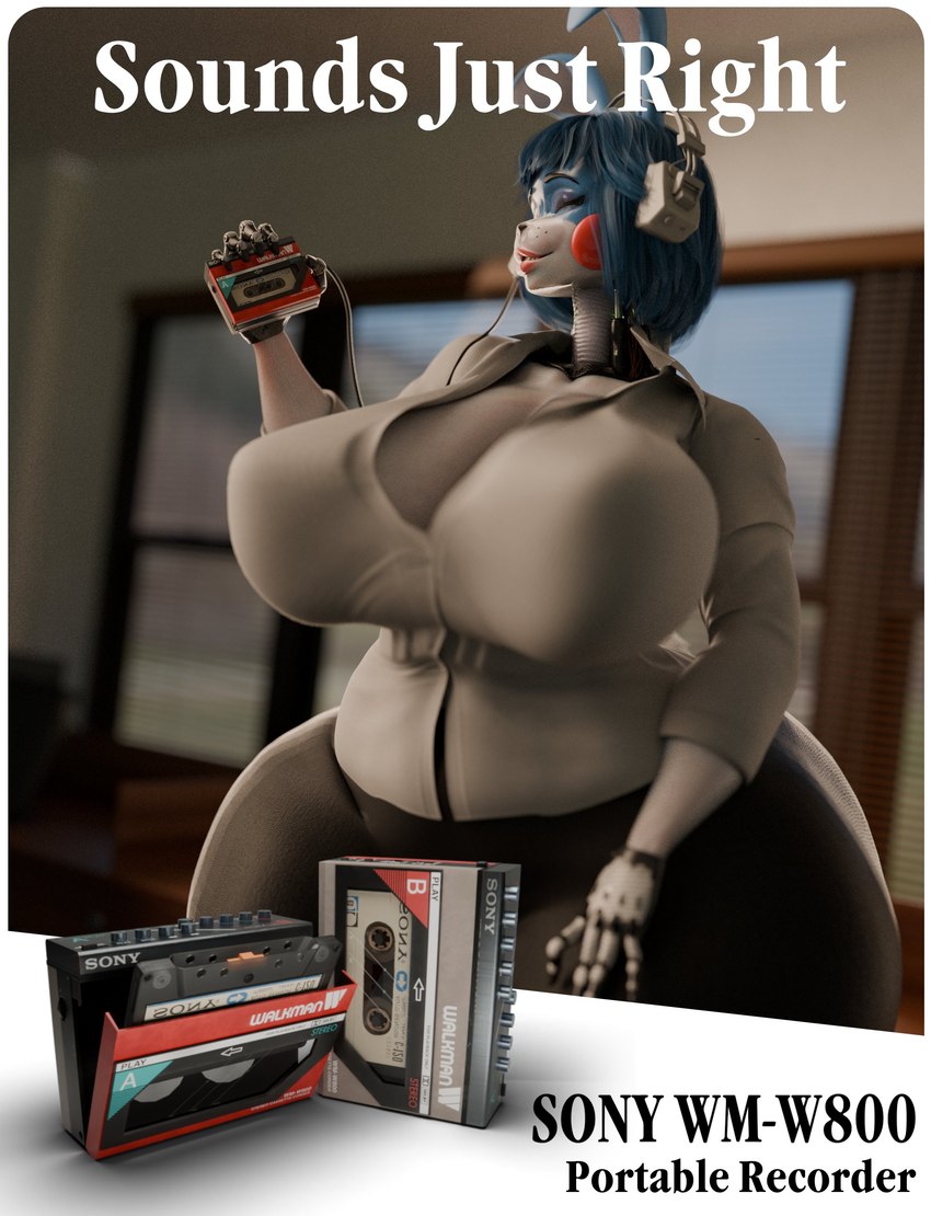 5_fingers anthro big_breasts blue_body blue_hair blush blush_stickers breasts crossgender electronics eyes_closed female fingers hair headphones huge_breasts huge_hips hyper hyper_hips inside machine mtf_crossgender nipple_outline solo text uncanny_valley wide_hips sunr4y five_nights_at_freddy's five_nights_at_freddy's_2 scottgames walkman toy_bonnie_(fnaf) animatronic lagomorph leporid mammal rabbit robot 2024 3d_(artwork) absurd_res digital_media_(artwork) english_text hi_res