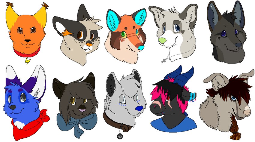 ambiguous_form ambiguous_gender bangs black_hair black_nose blue_body blue_bow blue_clothing blue_eyes blue_fur blue_horn blue_inner_ear blue_markings blue_nose blue_shirt blue_topwear braided_hair brown_body brown_collar brown_eyes brown_fur brown_hair brown_markings button_ears clothed clothing collar collar_tag cross cross_necklace ear_piercing ear_ring ear_tuft eye_scar eyebrows facial_scar floppy_ears freckles fur green_eyes green_nose grey_body grey_eyes grey_fur grey_inner_ear grey_inner_ear_fluff grey_nose group hair head_tuft heart_(marking) heterochromia highlights_(coloring) horn inner_ear_fluff jewelry kerchief lightning_bolt_collar_tag looking_at_viewer markings neck_bow neckerchief necklace neckwear orange_body orange_eyes orange_fur orange_inner_ear_fluff orange_nose piercing pink_highlights pink_nose pink_scar pupils purple_eyes red_collar red_eyes red_kerchief red_neckerchief ring_piercing scar shirt simple_background slit_pupils smile snout snout_scar tan_body tan_fur topwear tuft white_background white_body white_fur white_inner_ear white_markings yellow_body yellow_ears yellow_fur yellow_sclera sebdoggo mythology tailskemon canid canine canis domestic_cat dragon felid feline felis fox hybrid mammal mythological_creature mythological_scalie scalie wolf 2014 aliasing digital_drawing_(artwork) digital_media_(artwork) flat_colors headshot_portrait microsoft_paint_(artwork) portrait female_(lore)