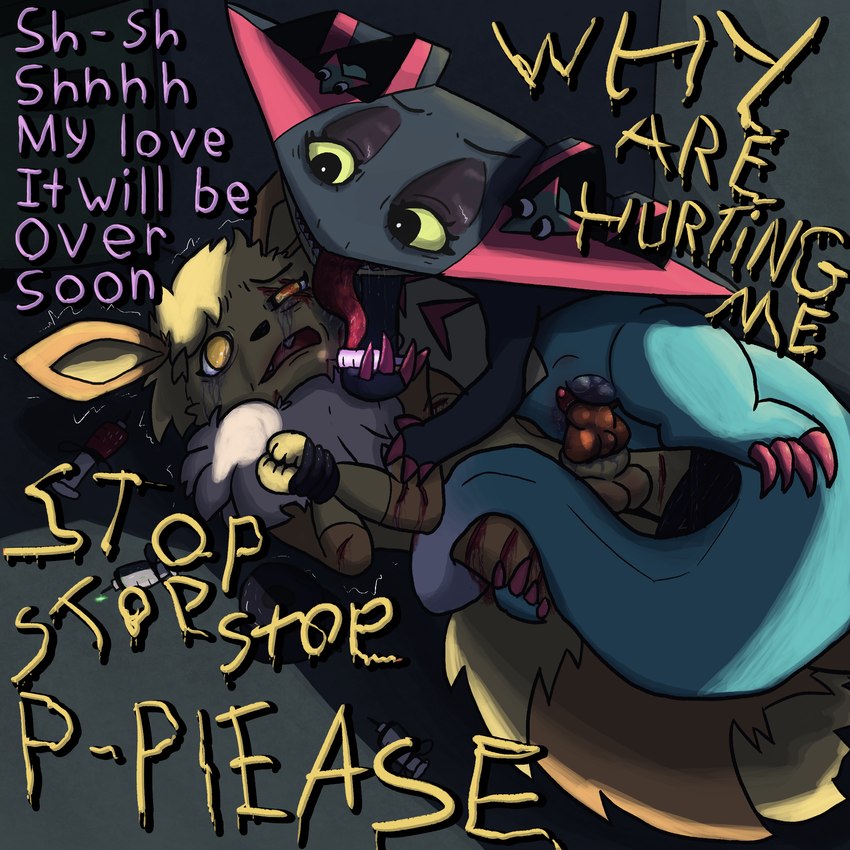 aircraft airplane alley anthro assault bdsm blood bodily_fluids bondage bound claws crying cutting dominant dominant_female drugged drugging female forced genitals jet knot male male/female obsessed pain penetration penis pussy rape restrained sex stalker struggling substance_intoxication syringe tape tears torture vehicle wounded poofythedragon nintendo pokemon canid canine canis domestic_dog dragapult dreepy eevee generation_1_pokemon generation_8_pokemon lizard mammal pokemon_(species) reptile scalie absurd_res hi_res story
