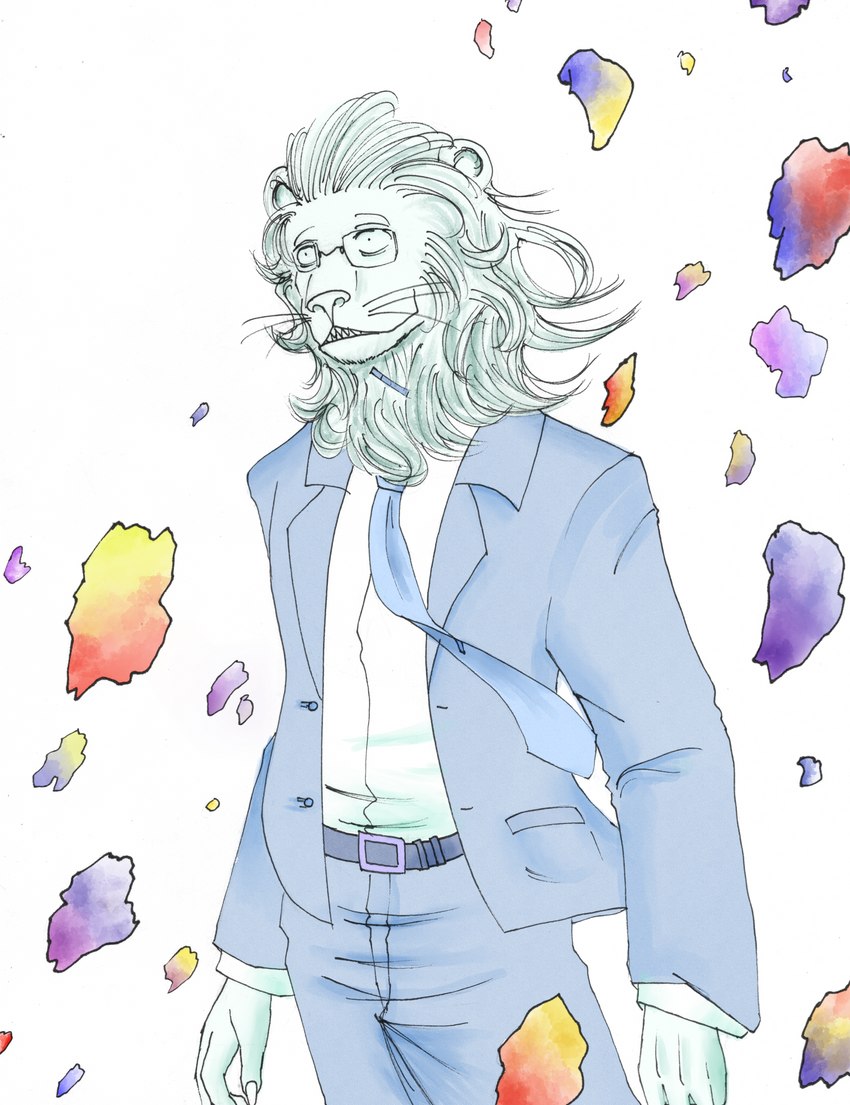 anthro belt cigarette claws ending eyewear glasses mafia male mane simple_background solo whiskers wind efradraws beastars yoasobi ibuki_(beastars) felid lion mammal pantherine absurd_res digital_media_(artwork) hi_res