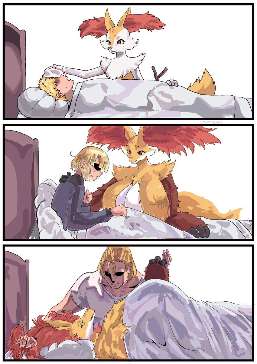 age_progression bed big_breasts biped blonde_hair bodily_fluids bottomwear breasts clothing duo dying faceless_character faceless_human faceless_male female fur furniture hair huge_breasts interspecies male orange_body orange_fur red_body red_fur size_difference tears topwear young lemonbizate nintendo pokemon braixen delphox generation_6_pokemon human mammal pokemon_(species) absurd_res comic hi_res adopted_(lore) adopted_son_(lore) adoptive_mother_(lore) mother_(lore) mother_and_child_(lore) mother_and_son_(lore) parent_(lore) parent_and_child_(lore) parent_and_son_(lore) son_(lore)