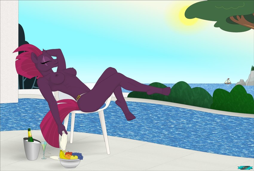 alcohol anthro anthrofied beverage bikini bikini_bottom bikini_bottom_only boat breasts casual_nudity champagne champagne_bottle champagne_glass clothed clothing container cup day detailed_background drinking_glass female food fruit glass glass_container glass_cup happy hooves horn outside plant pose sea seaside slim_anthro slim_female solo sun swimming_pool swimwear topless topless_anthro topless_female tree two-piece_swimsuit unguligrade vehicle water watercraft fab3716 friendship_is_magic hasbro my_little_pony my_little_pony:_the_movie_(2017) mythology tempest_shadow_(mlp) equid equine mammal mythological_creature mythological_equine unicorn pinup