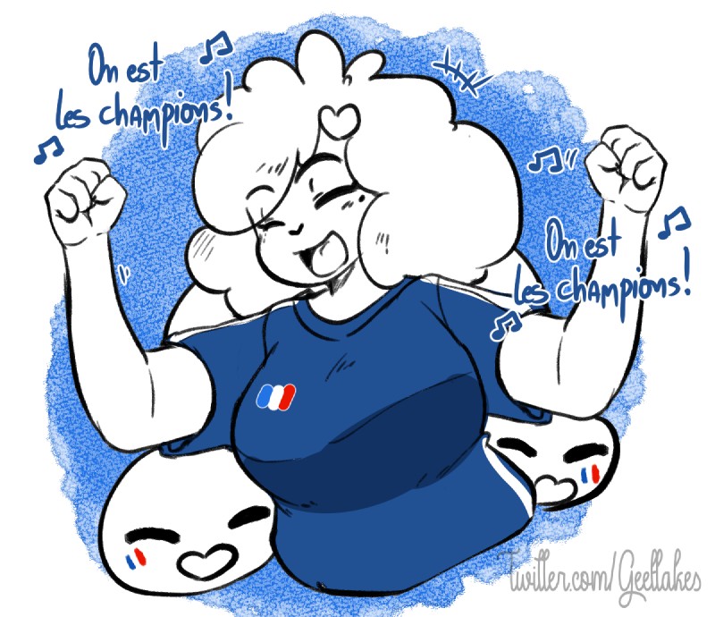 anthro big_breasts breasts clothed clothing eyes_closed female france hair open_mouth sentient_ears shirt solo text topwear geeflakes geeflakes_(character) lagomorph leporid mammal monster rabbit 2018 french_text translated url