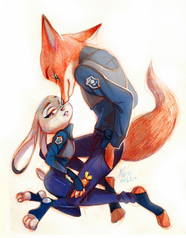 anthro clothing dipstick_tail duo female fur green_eyes long_ears looking_back male markings multicolored_tail police police_uniform purple_eyes simple_background size_difference smile stirrup_footwear tail tail_markings two_tone_tail uniform weketa disney zootopia judy_hopps nick_wilde canid canine fox lagomorph leporid mammal rabbit red_fox true_fox 2016 hi_res