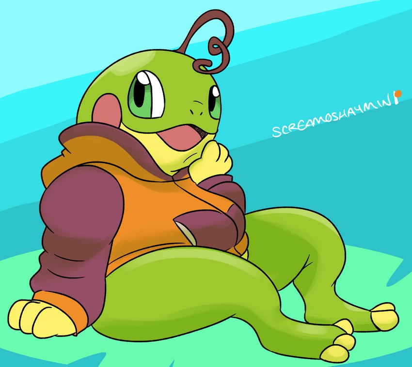 clothing hoodie lily_pad plant solo topwear screamoshaymin nintendo pokemon auria_jansson amphibian generation_2_pokemon pokemon_(species) politoed hi_res