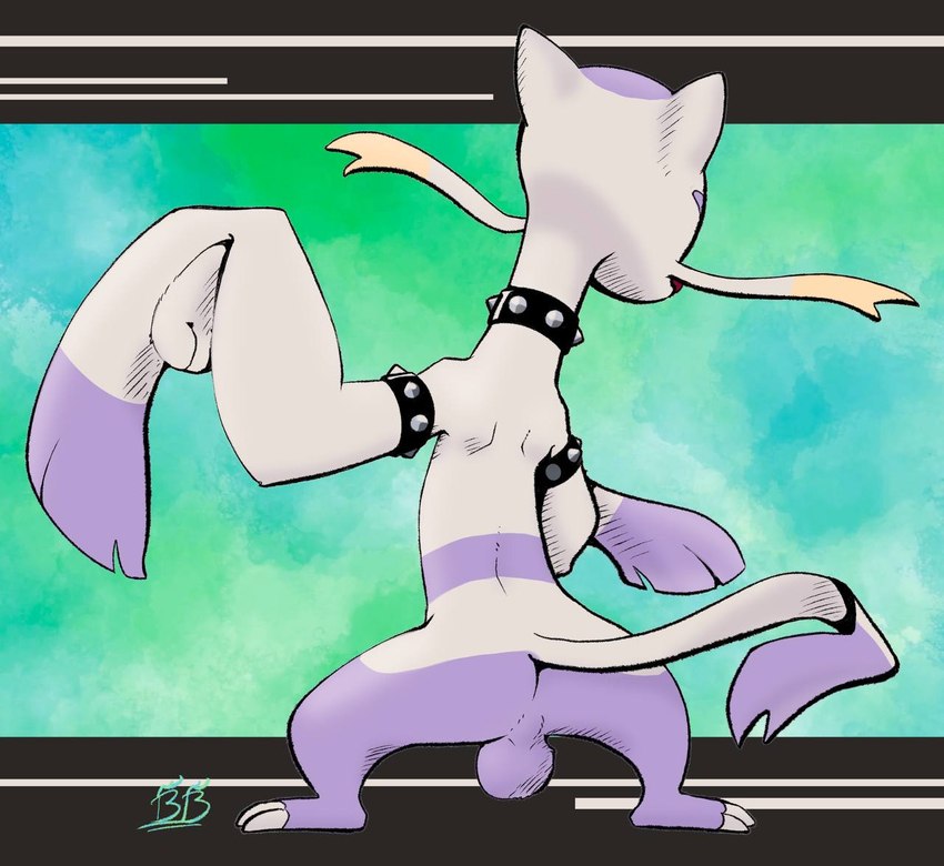 anthro backsack balls butt collar fur genitals male nude nude_anthro nude_male purple_body purple_fur rear_view simple_background solo studded_collar studs tail whiskers bedtime_buck nintendo pokemon generation_5_pokemon mammal mienshao pokemon_(species) digital_media_(artwork)