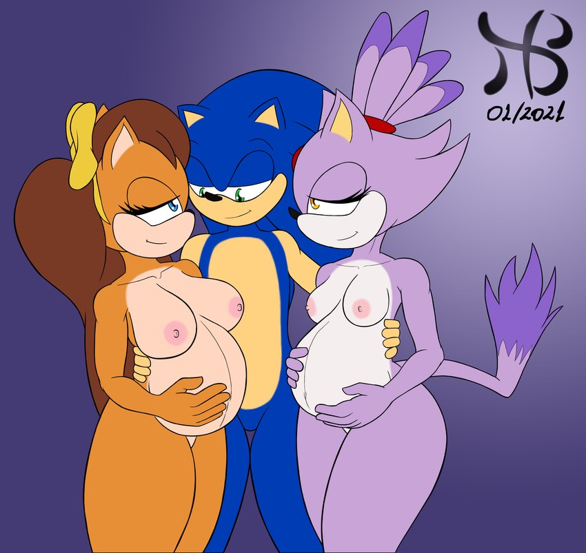 anthro breasts female female/female group male male/female nipples nude polyamory pregnant pregnant_female trio hiastobasement sega sonic_the_hedgehog_(series) sonic_x-treme blaze_the_cat sonic_the_hedgehog tiara_boobowski domestic_cat eulipotyphlan felid feline felis hedgehog mammal manx 2021 absurd_res hi_res