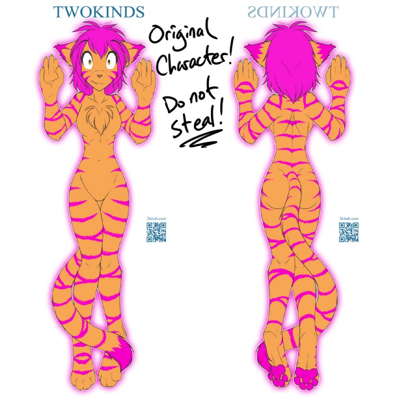 anthro blank_stare breasts butt casual_nudity chest_tuft digitigrade female fur hair nude orange_body orange_fur pawpads pink_hair qr_code solo sparklefur stripes tail tuft conditional_dnp tom_fischbach original_character_do_not_steal twokinds flora_(twokinds) felid keidran mammal pantherine tiger sketch