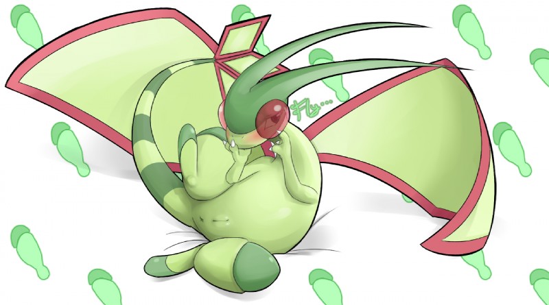 anus blush female feral genitals membrane_(anatomy) membranous_wings pattern_background pokemon_speak presenting pussy simple_background solo spread_legs spreading text wings shiroisora nintendo pokemon flygon generation_3_pokemon pokemon_(species) green_theme