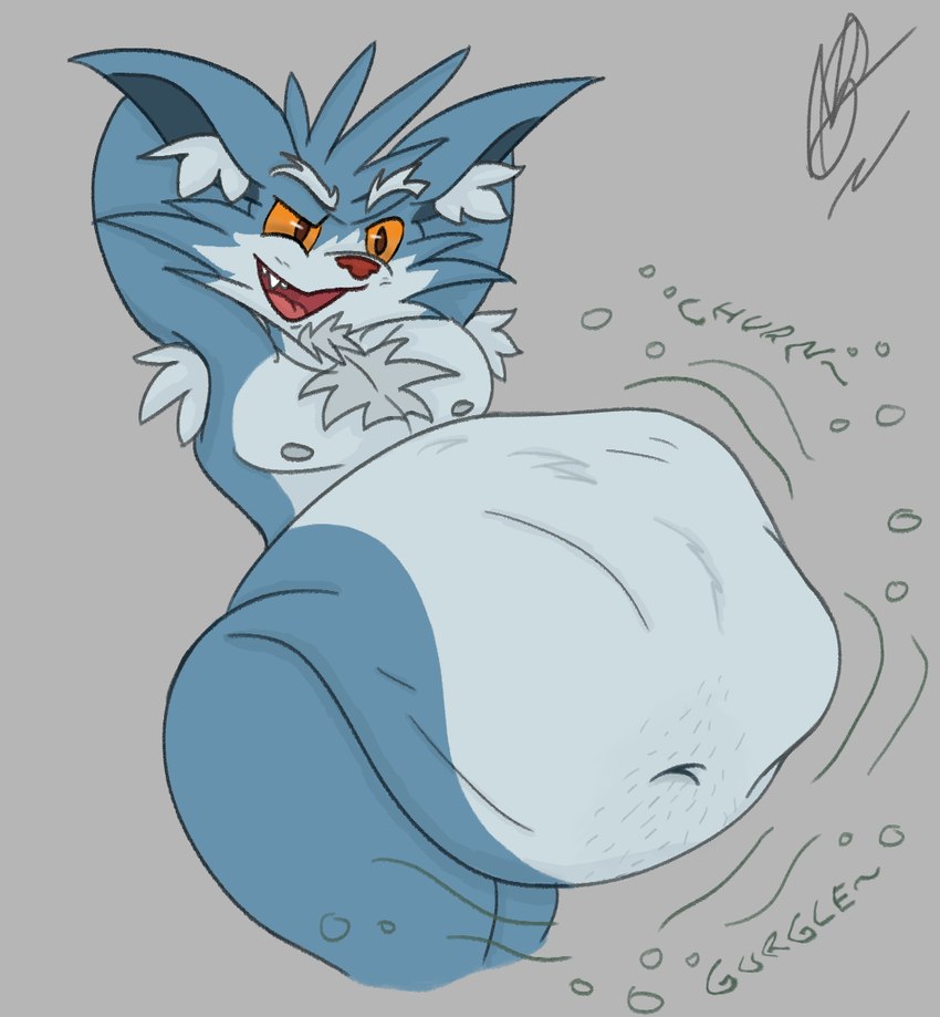 abdominal_bulge anthro armpit_hair belly belly_hair body_hair chest_hair digestion digestion_noises hairy male navel nipples oral_vore pecs rumbling_stomach solo vore newtrabbit league_of_legends riot_games tencent rumble_(lol) yordle