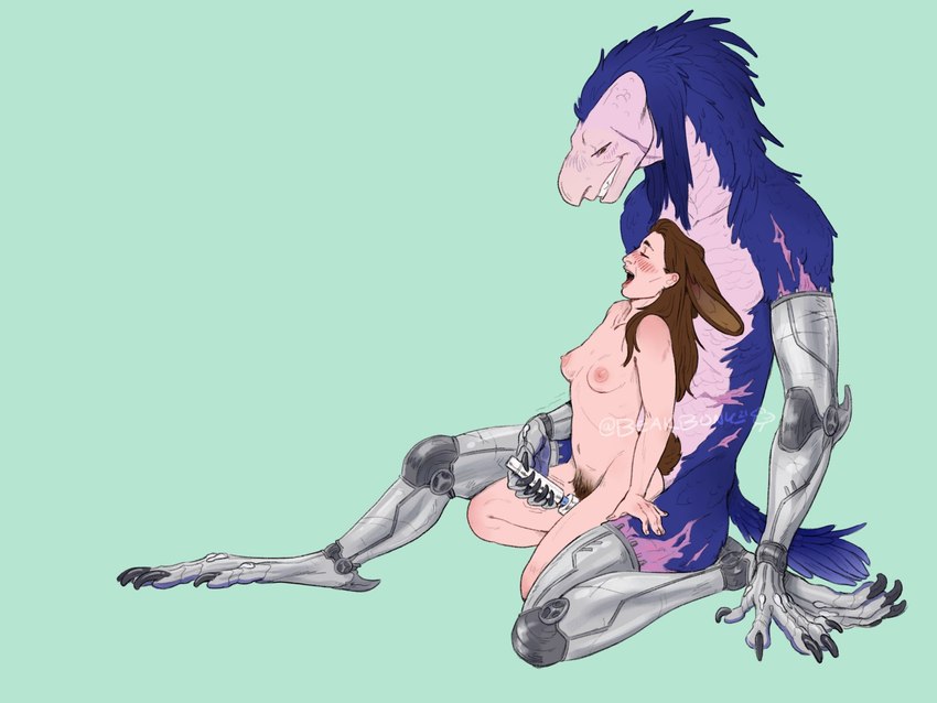 5_fingers anthro areola bionic_arm bionic_leg bionics blue_body blue_fur blue_hair blush breasts brown_hair cybernetic_arm cybernetic_leg cybernetic_limb digitigrade duo ears_back ears_down eyes_closed female female_on_anthro fingers fur hair holding_object holding_sex_toy holding_vibrator humanoid_on_anthro kneeling larger_anthro larger_male looking_at_another looking_at_partner looking_down looking_down_at_partner looking_pleasured male male/female male_anthro male_on_humanoid medium nipples pivoted_ears scar scut_tail sex sex_toy short_tail sitting size_difference smaller_female smaller_humanoid spooning tail toying_partner vibrator vibrator_on_pussy wand_vibrator beakbonk blue_(beakbonk) alien animal_humanoid humanoid lagomorph lagomorph_humanoid leporid_humanoid mammal mammal_humanoid scalie veristal 4:3 hi_res female_(lore)