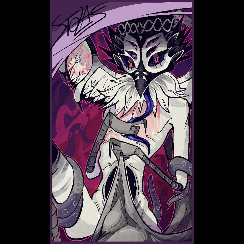 6_eyes anthro black_sclera male multi_eye pink_eyes solo wings loopsdaloop stolas_(goetia) avian bird demon owl 1:1 alpha_channel