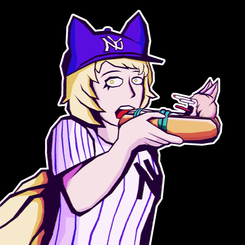 baseball_cap bound clothing female female_prey food hat headgear headwear hot_dog hotdog_bun humor imminent_vore in_food kuda-gitsune kudamaki_tsukasa multi_tail possible_vore relish_(food) surprised_expression tail tube_fox vore hot_knives mlb new_york_yankees touhou ran_yakumo tsukasa_kudamaki animal_humanoid canid canine fox humanoid mammal 1:1 alpha_channel hi_res