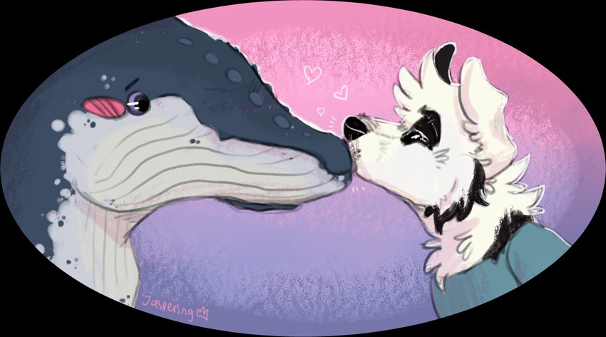 anthro black_markings black_nose blue_eyes blush blush_stickers button_ears clothed clothing duo eyes_closed floppy_ears fur grey_body grey_skin head_tuft heart_symbol looking_at_another male male/male markings nose_kiss pink_blush romantic romantic_couple shirt side_view smile snout teal_clothing teal_shirt teal_topwear topwear tuft whisker_spots white_body white_fur jaspering baleen_whale border_collie canid canine canis cetacean collie domestic_dog herding_dog humpback_whale mammal marine pastoral_dog sheepdog whale 2019 alpha_channel digital_drawing_(artwork) digital_media_(artwork) shaded signature