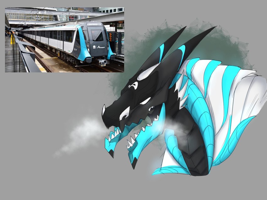 2_horns alstom_metropolis australia australian belly black_belly black_body black_countershading black_head black_horn black_markings black_scales blue_body blue_markings blue_scales breath countershade_face countershade_neck countershade_scales countershading curved_horn dark_body electric_railcar empty_eyes facial_scales facial_spikes feral grey_background horn horn_markings jagged_mouth jaw_spikes logo machine male markings multicolored_body multicolored_scales nose_spike photo plated_scales public_transportation rail_transit railcar rapid_transit reverse_countershading scale_markings scales sharp_horn simple_background smooth_horn solo spikes spikes_(anatomy) split_jaw subway teeth train urban_rail_transit vehicle ventral_scales white_body white_eyes white_scales white_spikes xrosemarcyx alstom how_to_dragon_your_train mythology sydney_metro dragon hybrid living_machine living_train living_vehicle locomorph mythological_creature mythological_scalie reptile scalie 2023 4:3 digital_drawing_(artwork) digital_media_(artwork) headshot_portrait hi_res meme portrait reference_image