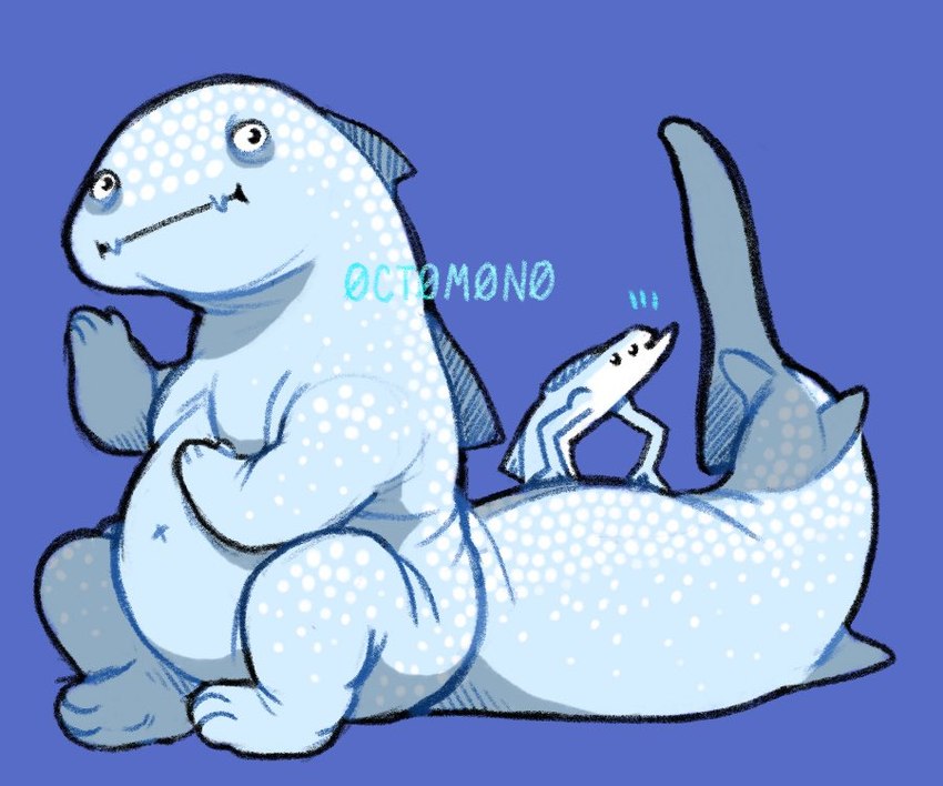 ambiguous_gender anthro beady_eyes belly big_belly duo facial_spots markings mouth_closed nude simple_background sitting spots spotted_arms spotted_back spotted_face spotted_legs spotted_markings spotted_tail tail tail_markings 0ct0m0n0 carpet_shark fish marine shark whale_shark 6:5