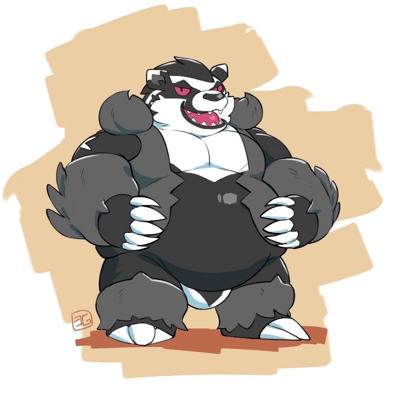 anthro belly male overweight overweight_anthro overweight_male simple_background solo teeth tongue pandarita nintendo pokemon generation_8_pokemon obstagoon pokemon_(species) 1:1 2019 hi_res