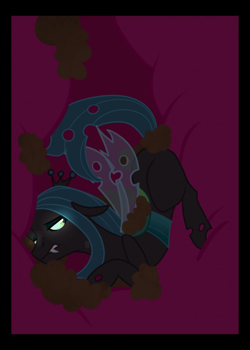 anal black_border border disgust fangs feces female feral full_tour fully_inside holes_in_body holes_on_wings micro prey_in_feces safe_vore scatplay solo teeth vore wings chubbyjam friendship_is_magic hasbro my_little_pony queen_chrysalis_(mlp) arthropod changeling hi_res