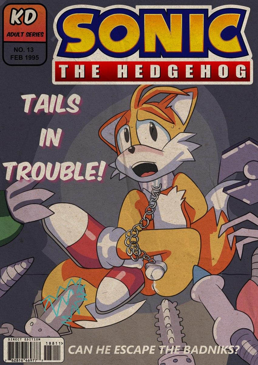 ball_leash balls bdsm bondage bound chain chained collar genital_leash genitals leash machine male solo kinky_demon sega sonic_the_hedgehog_(comics) sonic_the_hedgehog_(series) miles_prower badnik canid canine fox mammal robot absurd_res cover cover_art cover_page hi_res