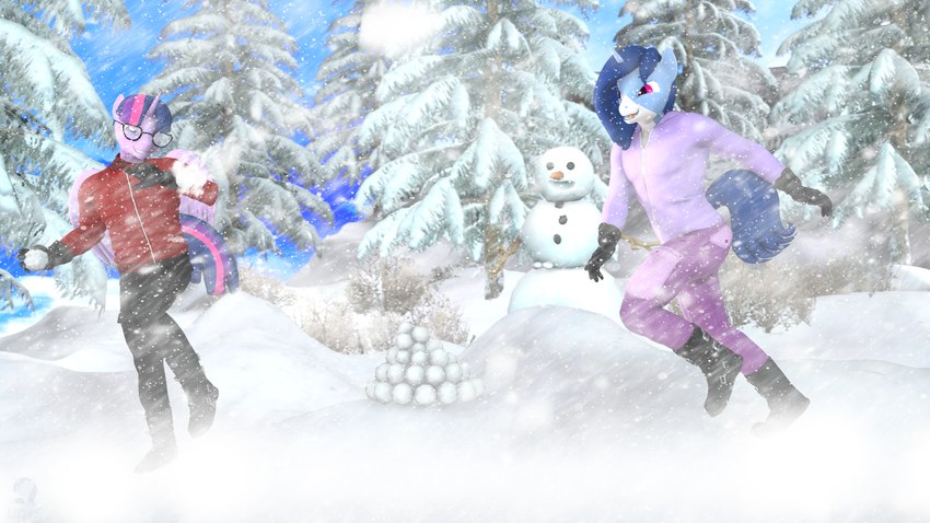 anthro carrot clothing coal duo eyewear food glasses gloves handwear horn male pink_clothing plant purple_eyes red_clothing snow snowball snowball_fight snowing snowman vegetable unie friendship_is_magic hasbro my_little_pony mythology crystal_glaze_(oc) fan_character twilight_sparkle_(mlp) equid equine mammal mythological_creature mythological_equine unicorn 3d_(artwork) absurd_res digital_media_(artwork) hi_res