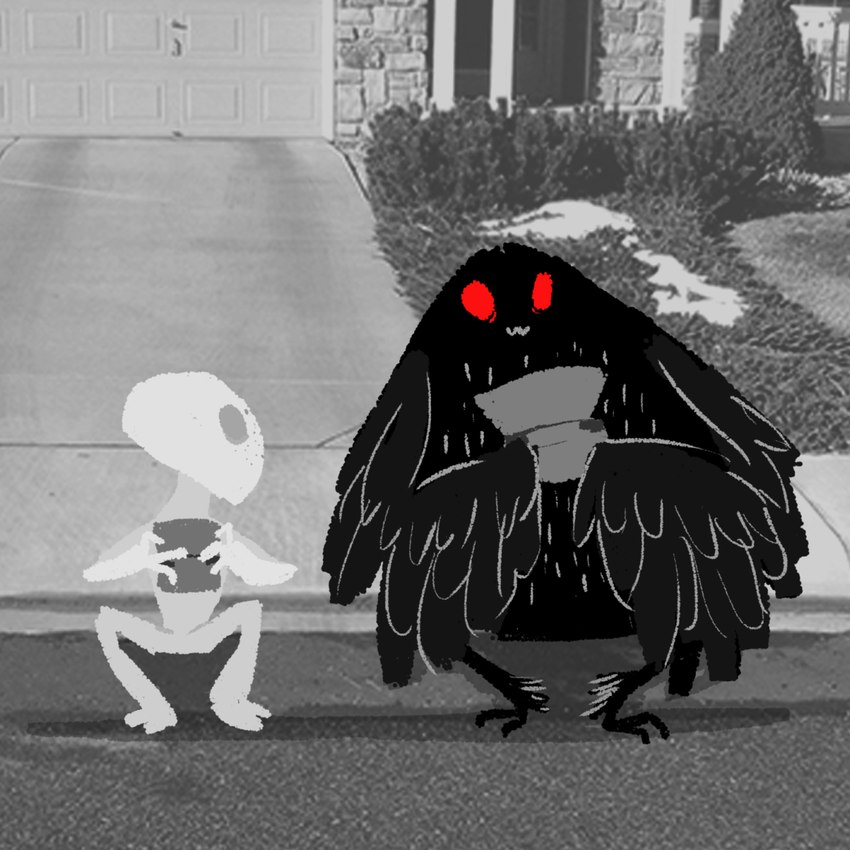 :3 black_body black_fur building door electronics fur game_console house looking_at_another nintendo_ds_console photo_background plant red_sclera road shadow tree mothmandaily nintendo nintendo_ds nintendo_ds_family mothman alien cryptid 1:1 hi_res photography_(artwork)