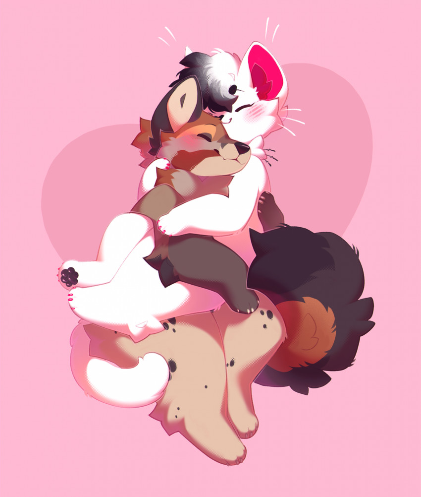 anthro black_nose black_pawpads blush cheek_tuft claws cuddling duo eyes_closed facial_tuft female hair male male/female nude pawpads paws short_hair simple_background sitting sitting_on_another size_difference smaller_female smile snout tail tuft whiskers shiones canid canine domestic_cat felid feline felis fox mammal 2024 colored digital_drawing_(artwork) digital_media_(artwork) hi_res shaded