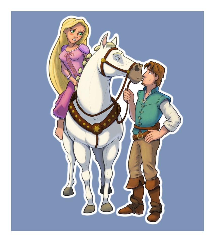 being_watched bestiality border bridle clothed clothing confusion female feral fully_clothed group human_on_feral interspecies kiss_on_lips kissing larger_feral looking_at_another love male male/male male_on_feral male_on_human reins riding saddle size_difference smaller_human trio white_border ekayas disney tangled_(disney) flynn_rider maximus_(tangled) rapunzel_(disney) equid equine horse human mammal 2021 digital_media_(artwork) hi_res