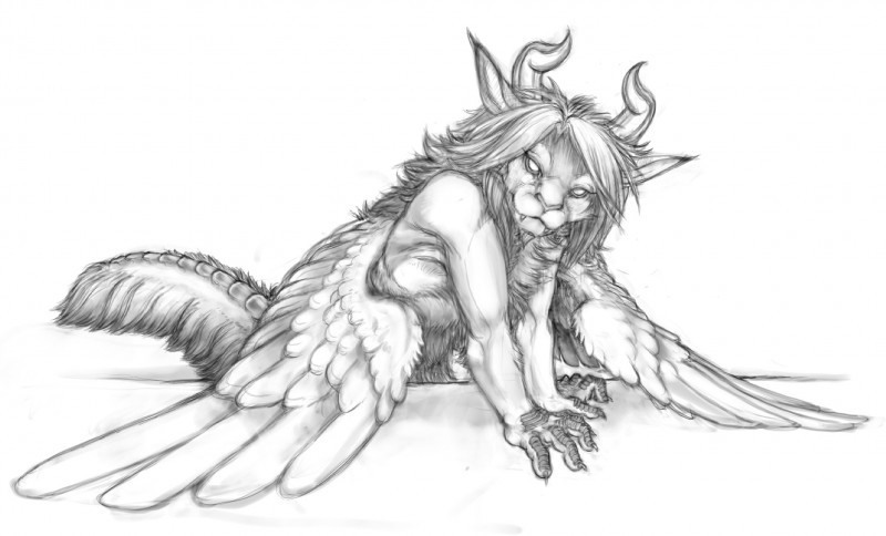 anthro feathered_wings feathers horn male solo tail wings pira mythology kelushan dragon feathered_dragon feathered_scalie mythological_creature mythological_scalie scalie graphite_(artwork) greyscale hi_res monochrome sketch traditional_media_(artwork)